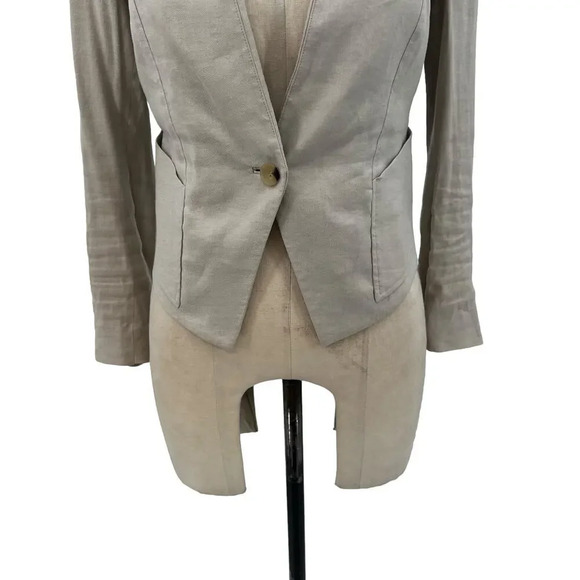 Helmut Lang Cropped Blazer Jacket in Aritfact Linen Blend Beige Size 2 - Picture 5 of 14